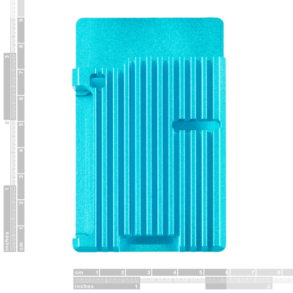 Passive aluminium-heatsink case for a Raspberry Pi single-board computer. The same approach — bonded heatspreader to the rear shell — is what the §24.1.1 copper-shim mod and §25.2 PETG back-cover c…