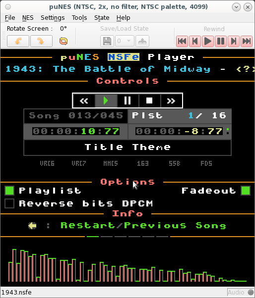 NES emulator running on PuNES (NTSC region) — representative of the NES experience the PicoCalc + pico-infonesPlus delivers, with a 320×320 display upscaling 256×240 native NES output.