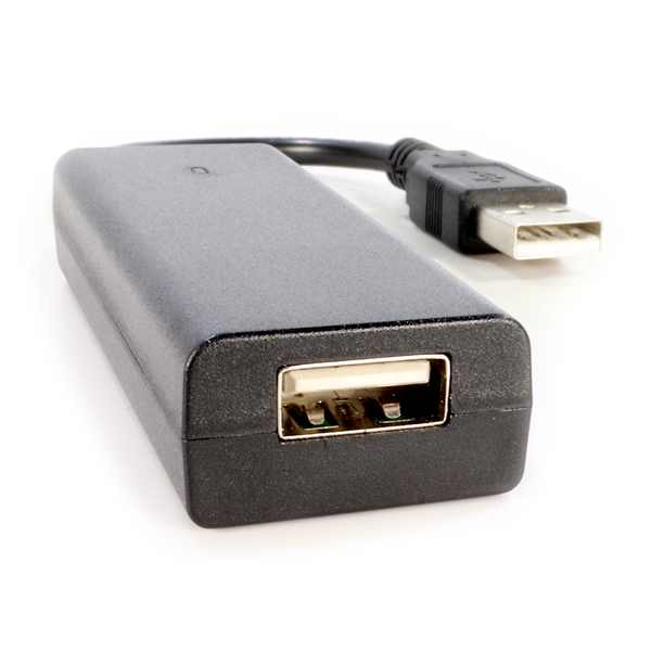 Figure 10.1 — The Key Croc. The inline-USB-adapter form factor — it sits between a keyboard and the host, passing keystrokes through while logging them and watching for trigger patterns. Photo: Hak…