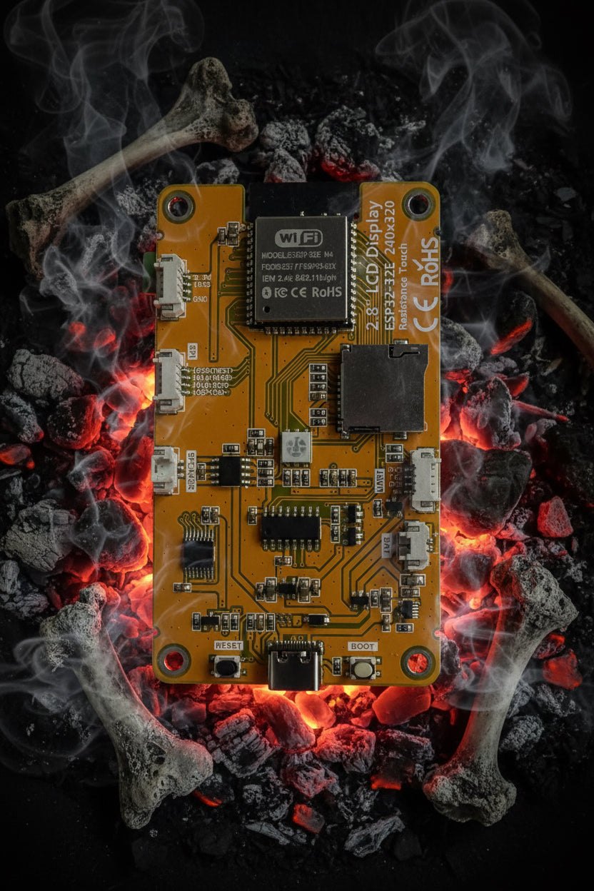 Figure 5 — The back of the E32R28T CYD. The accessible headers along the edges carry the bus and spare GPIO HaleHound uses. Photo: HaleHound.com.