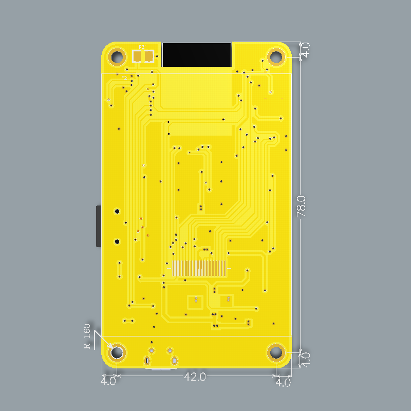 Figure 3 — Sunton's dimension drawing of the board (back view). Image: Sunton original documentation, mirrored in witnessmenow/ESP32-Cheap-Yellow-Display.